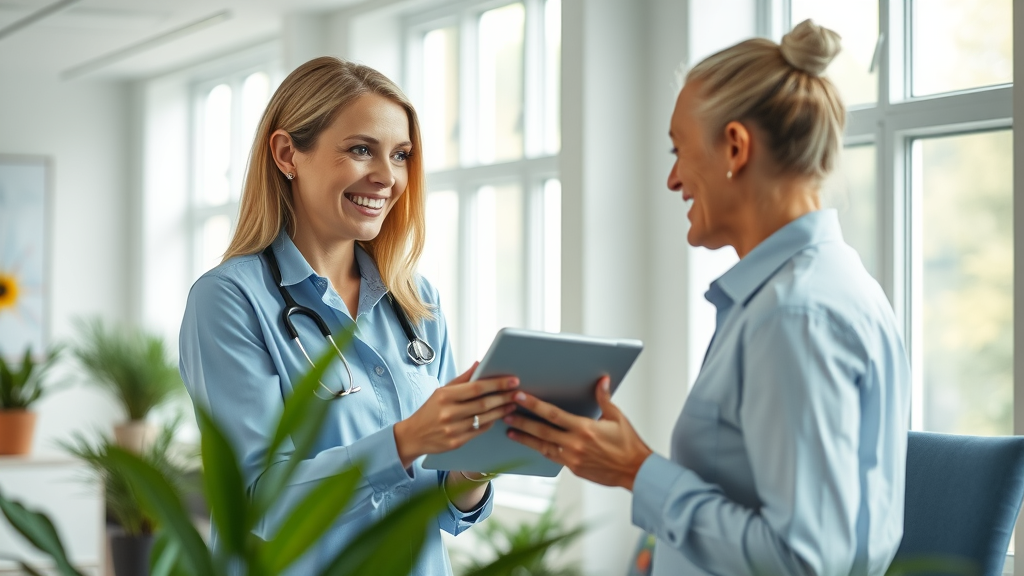 Best female chiropractor in Gig Harbor consulting with new patient in bright office