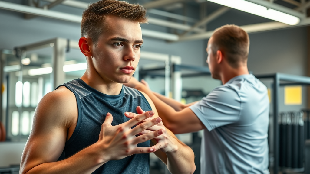 Chiropractor in Gig Harbor provides sports medicine care to athlete in energetic therapy suite, stretching and assessment.