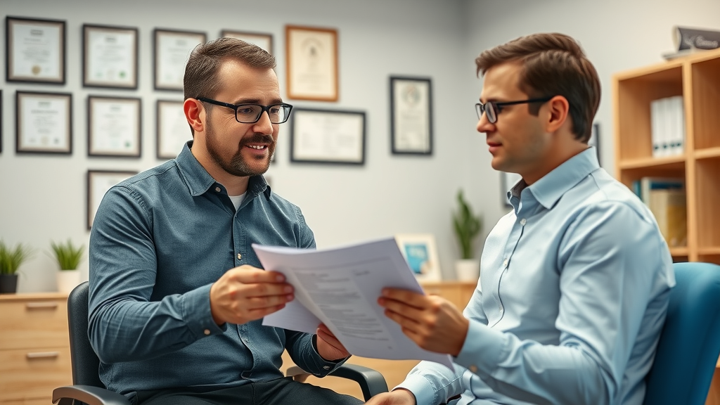 Professional chiropractor in Gig Harbor reviews patient history and treatment plan for pain relief