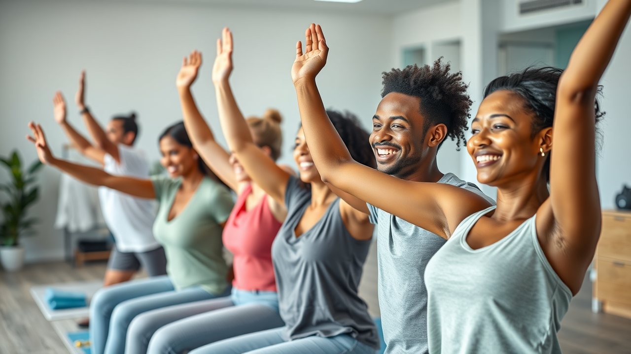 Diverse Gig Harbor patients of all ages doing personalized rehab exercises with chiropractor supervision for holistic wellness