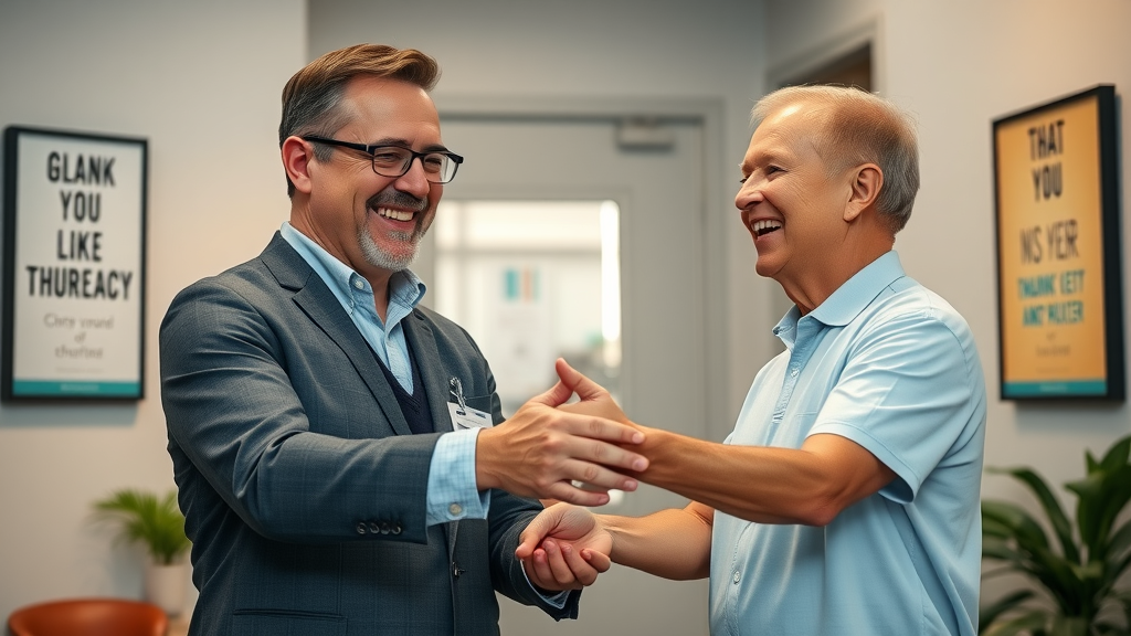 Chiropractor in Gig Harbor shaking hands with a patient after successful pain relief treatment