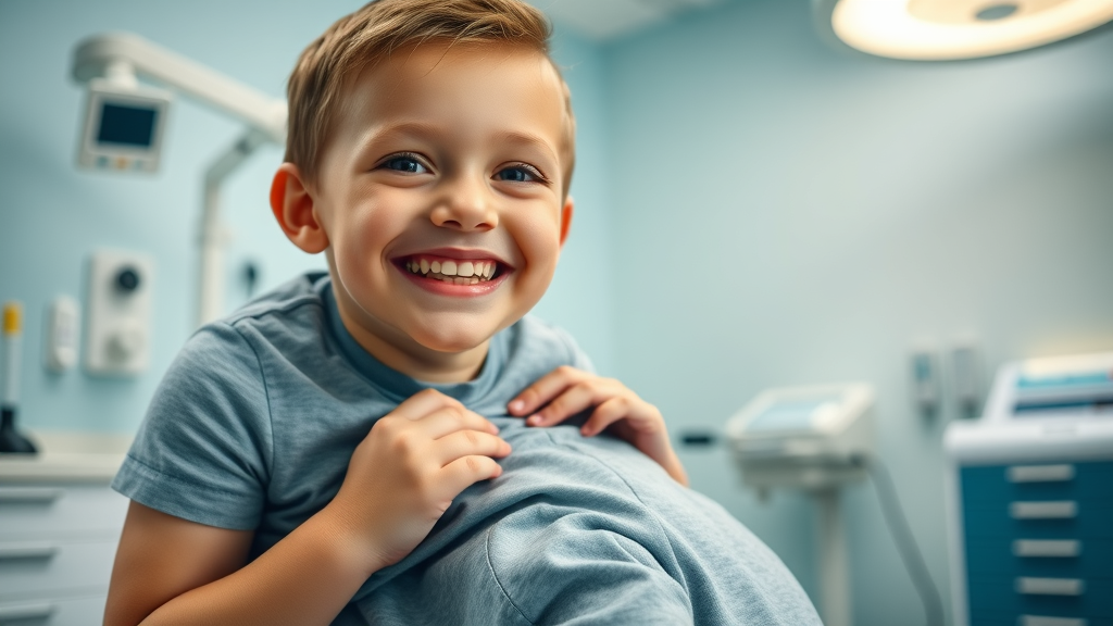 Pediatric chiropractor in Gig Harbor gently performs a spinal adjustment on a cheerful child in a bright, welcoming clinic.
