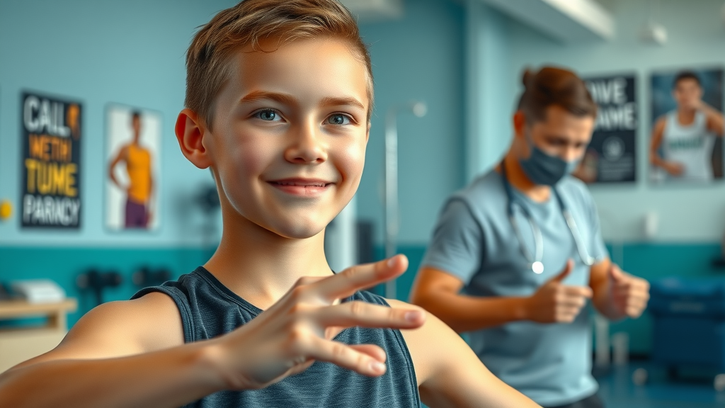 Young athlete rehabbing with a pediatric chiropractor in a Gig Harbor clinic using sports medicine and physical therapy.