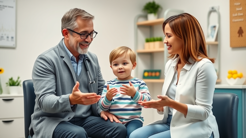 Chiropractic consultation for child and mother with caring chiropractor. harbor chiropractor family care.