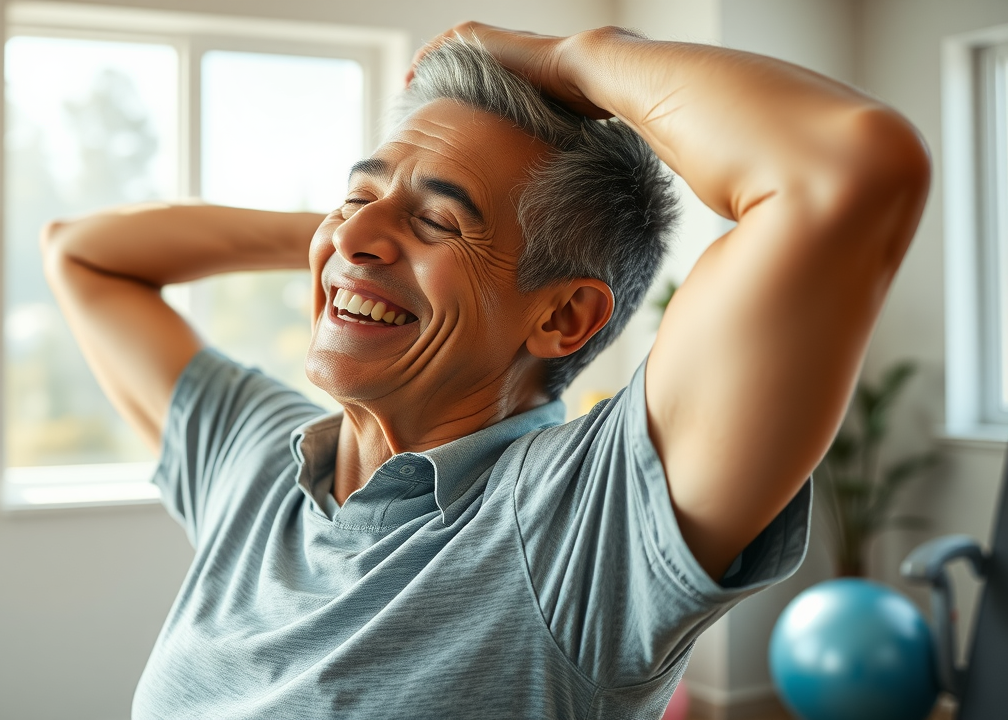 happy patient after chiropractic session stretching, increased mobility, back pain chiropractor gig harbor