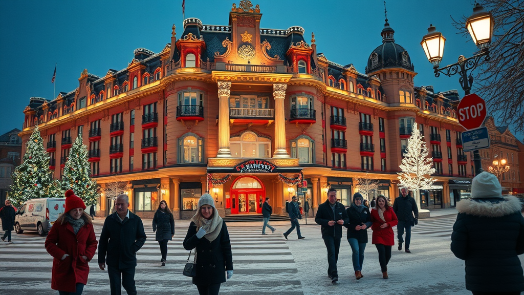 Christmas in Victoria Canada: Fairmont Empress hotel illuminated with festive lights