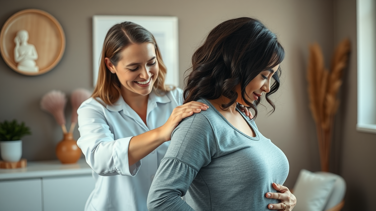 harbor chiropractor assessing pregnant woman for back pain at wellness center in gig harbor