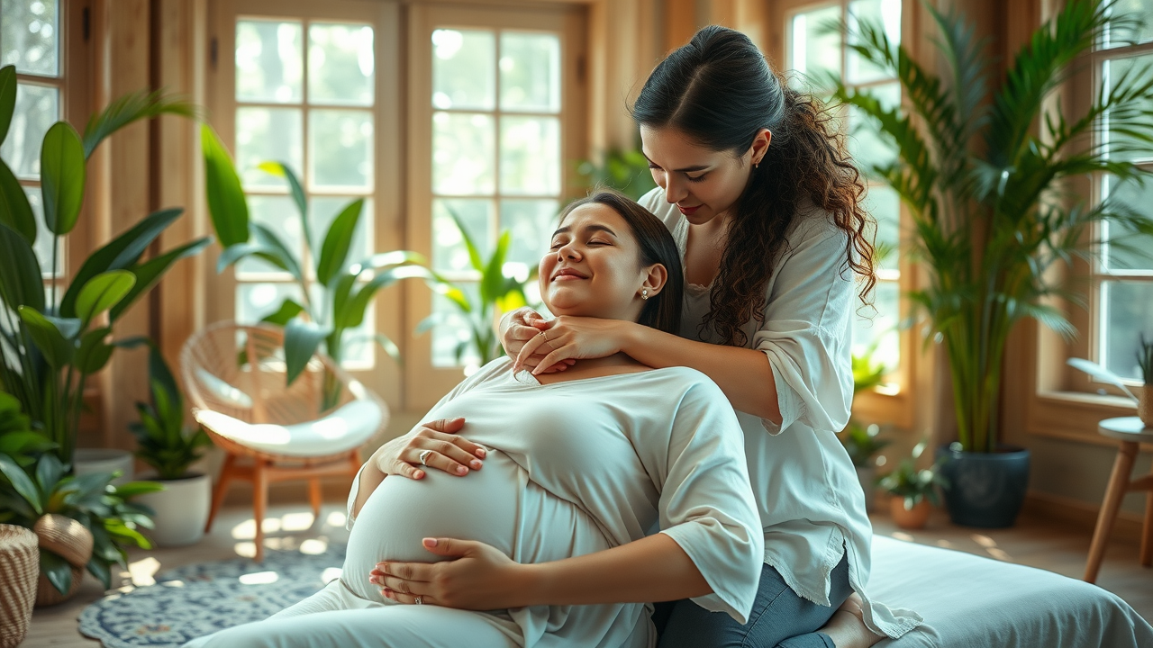 gig harbor chiropractor demonstrating gentle spinal alignment for pregnant patient in wellness center