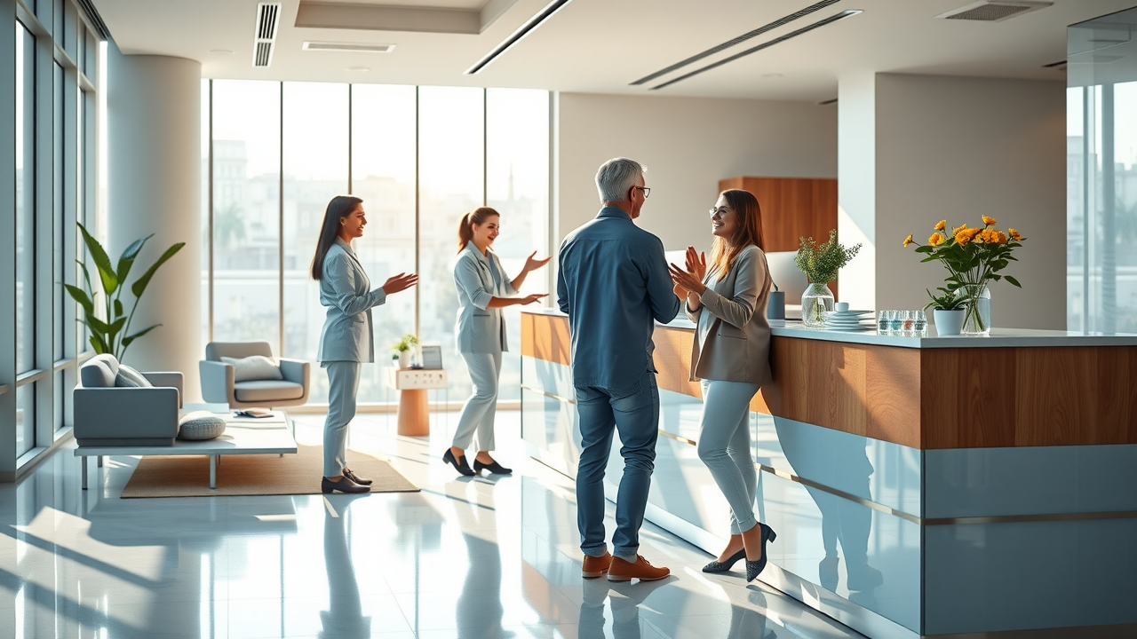 Reception area of a Gig Harbor chiropractic office with friendly staff and natural lighting
