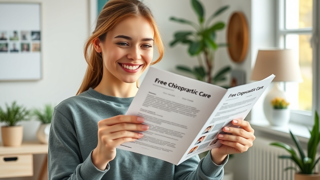 Empowered person holding a free chiropractic care guide at home in Gig Harbor, smiling and feeling optimistic about their pain relief journey.