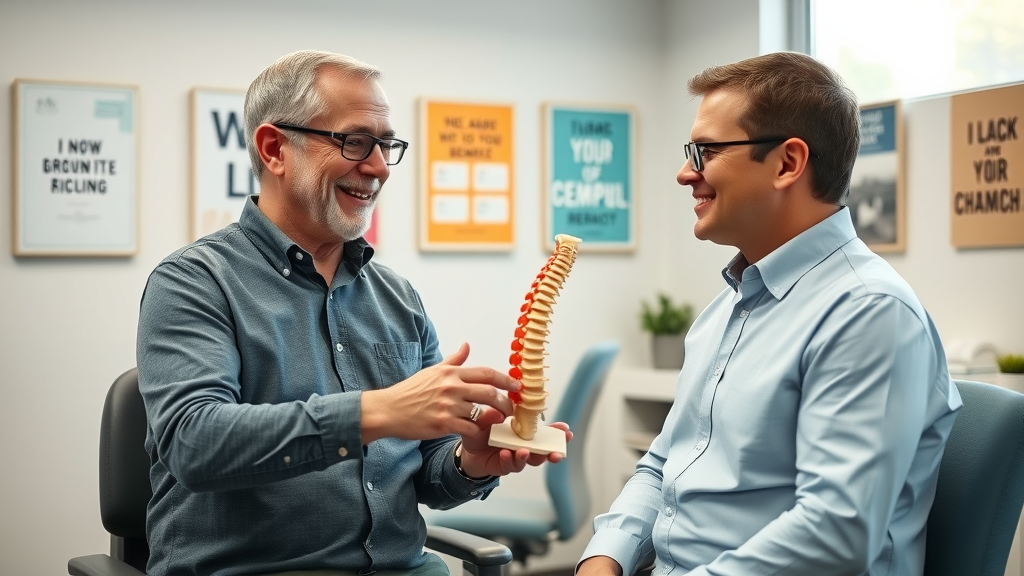 back pain chiropractor gig harbor consulting patient on spine health and treatment plan