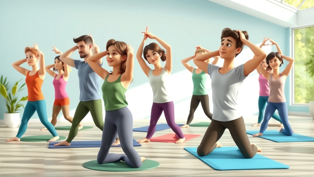 Back pain chiropractor Gig Harbor group stretching class at a wellness center