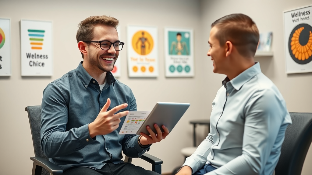 Professional chiropractor discussing wellness plan for back pain in Gig Harbor