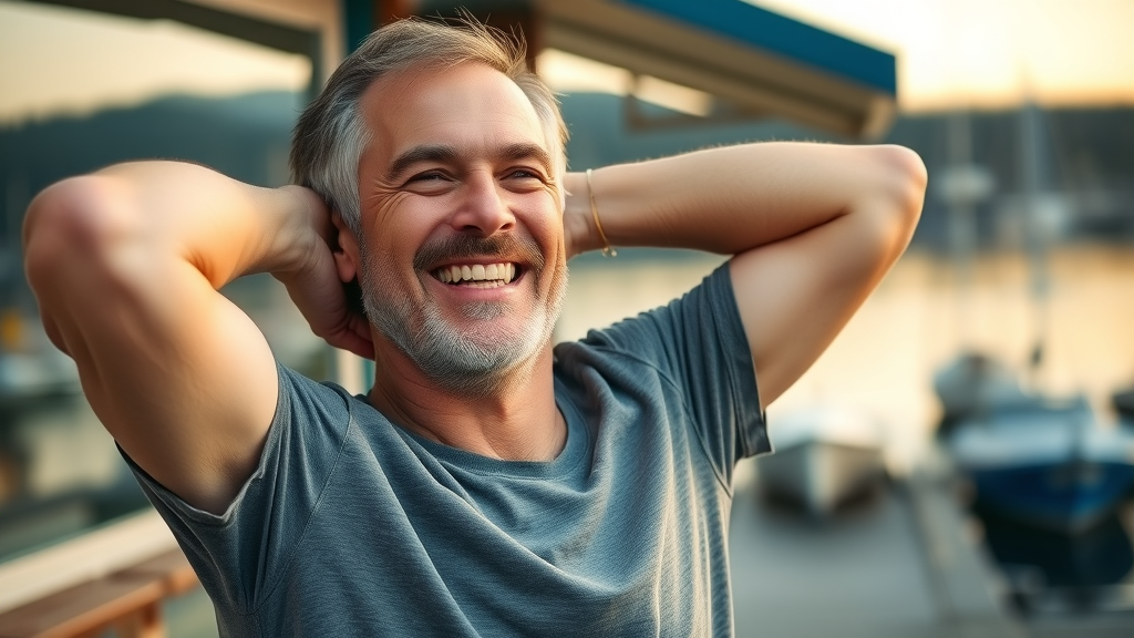 happy neck pain patient outside Gig Harbor chiropractic clinic, pain free after treatment