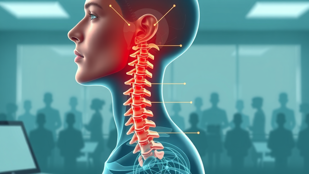 Medical diagram of forward head posture and tech neck, posture comparison, spinal stress - neck pain chiropractor Gig Harbor
