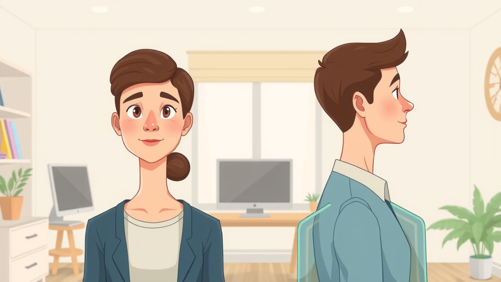 Comparison of correct posture and forward head posture, educational illustration for neck pain causes