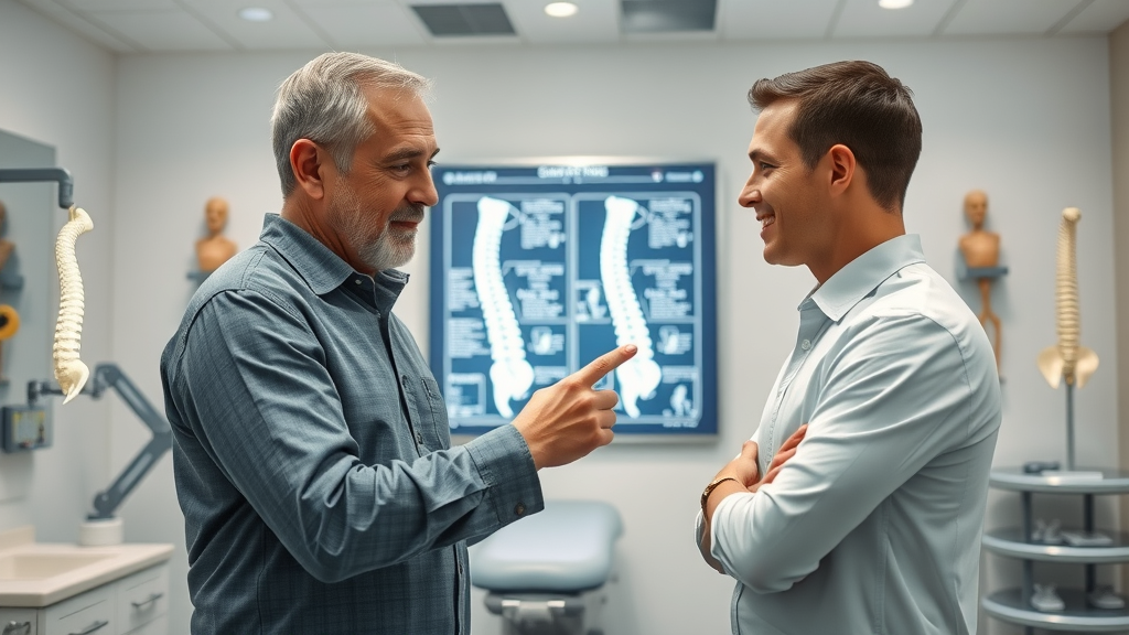 Experienced chiropractor assessing patient in Gig Harbor using digital spinal diagram and state-of-the-art equipment