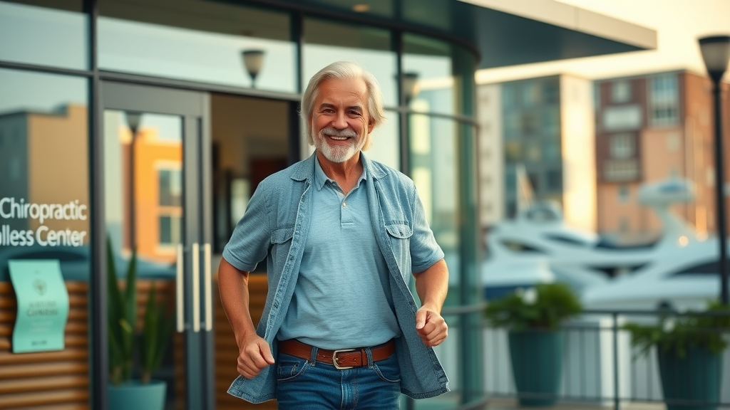 Satisfied patient with improved posture leaves Gig Harbor chiropractic wellness center happy and pain free