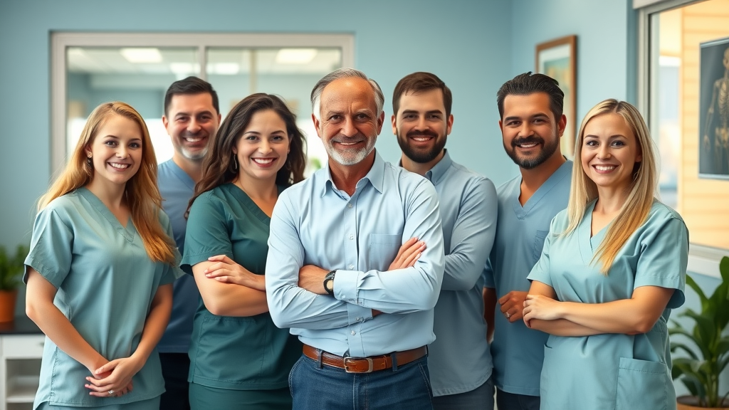 Professional chiropractic team at Fox Chiropractic Wellness Center Gig Harbor, friendly, clinic background