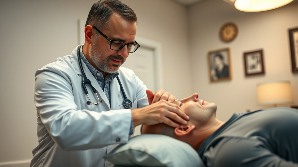 Chiropractor gently adjusting patient