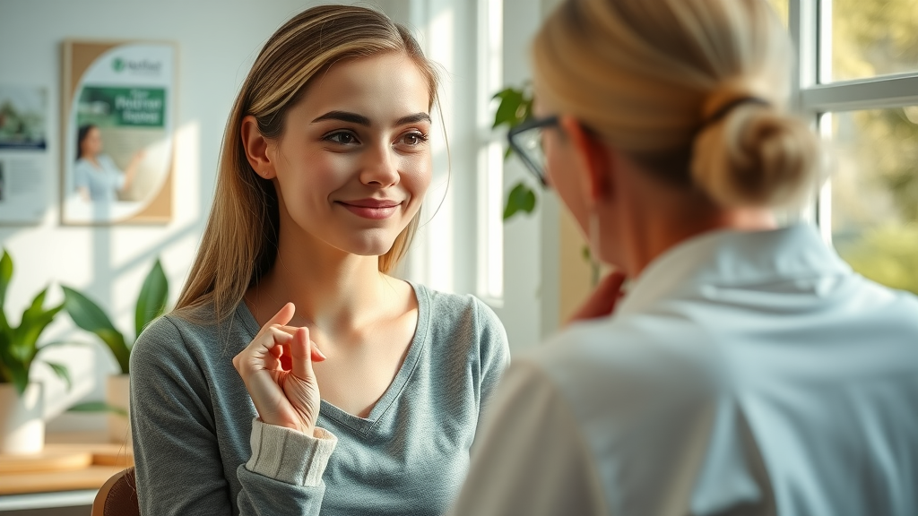 Chiropractor in Gig Harbor conducting neck pain assessment in sunlit wellness center lobby