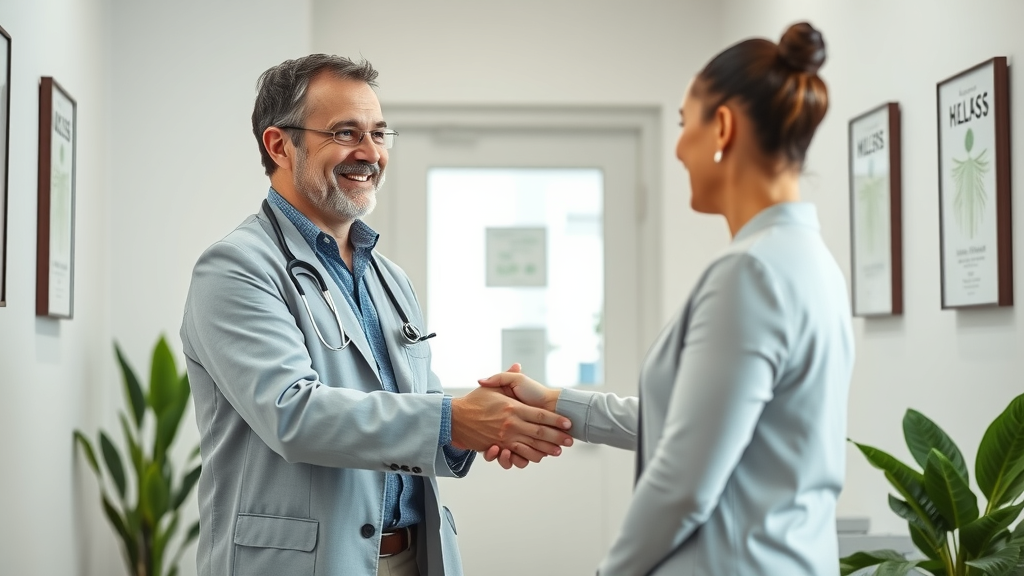 Professional chiropractor in Gig Harbor greeting patient at bright, welcoming wellness clinic