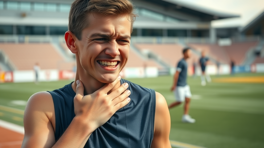 Young athlete with neck pain after sports injury, neck pain chiropractor Gig Harbor