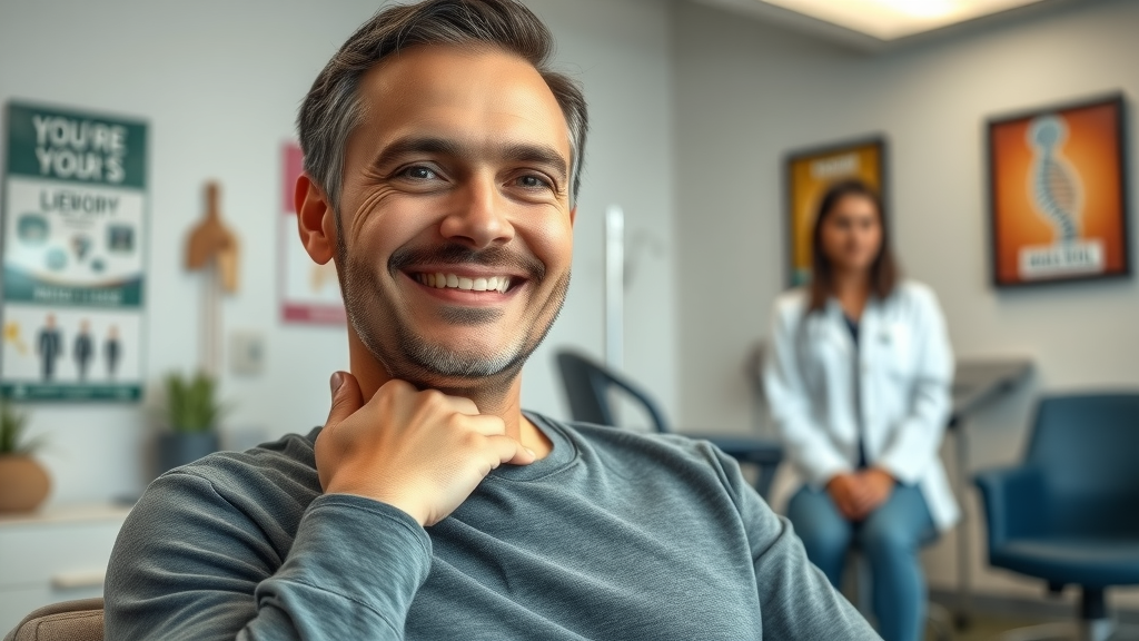 auto accident care: Patient recovering from auto accident with chiropractor and staff in Gig Harbor