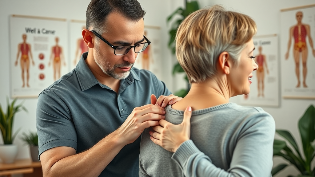 chiropractor performs soft tissue therapy on senior woman