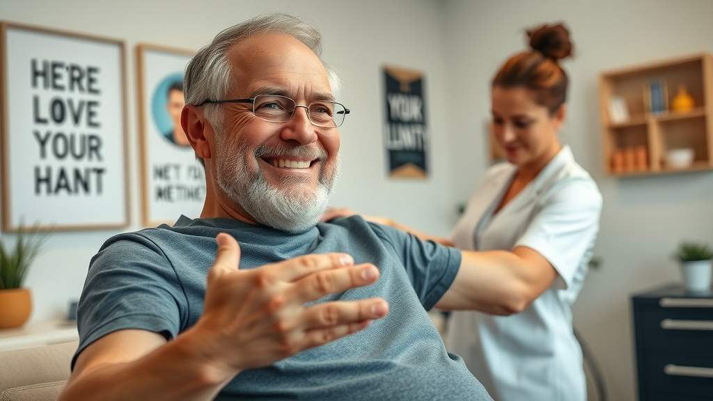 Back pain relief with chiropractor in Gig Harbor, patient doing stretching guided by professional in wellness center