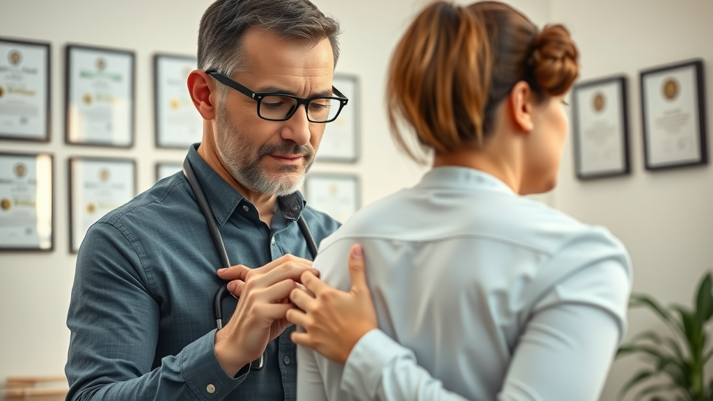 Back pain chiropractor in Gig Harbor gently examining a patient