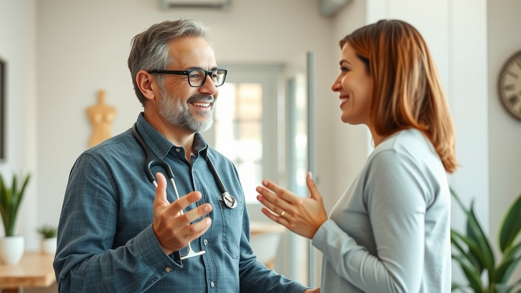 back pain chiropractor gig harbor guiding patient in clinic, welcoming modern environment, natural light