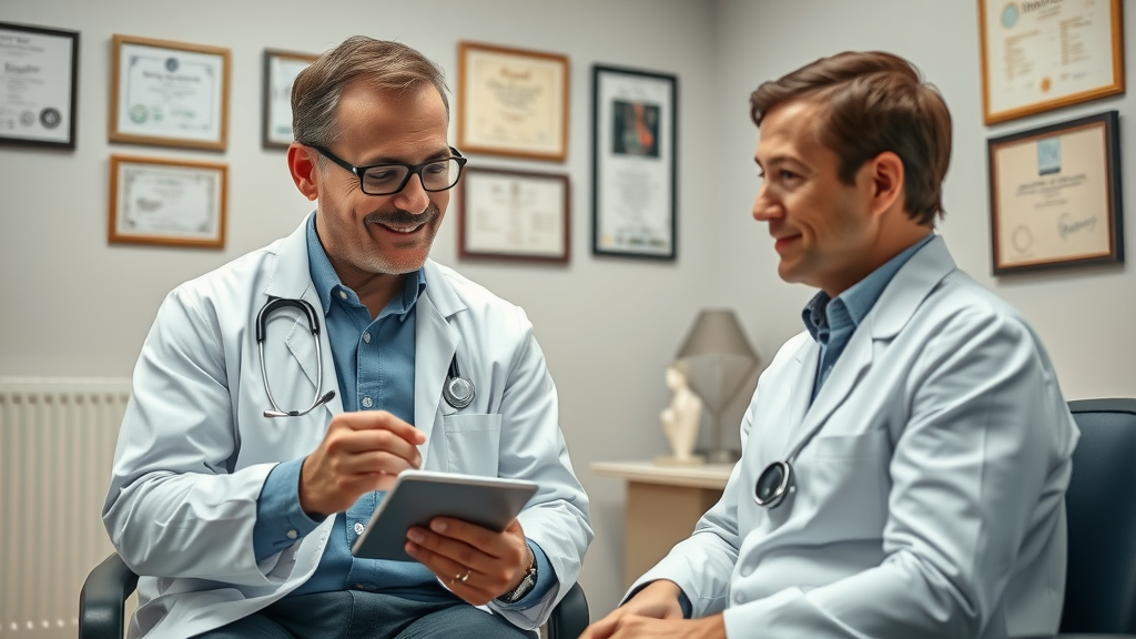 gig harbor chiropractor reviewing imaging with patient, friendly consultation for back pain care