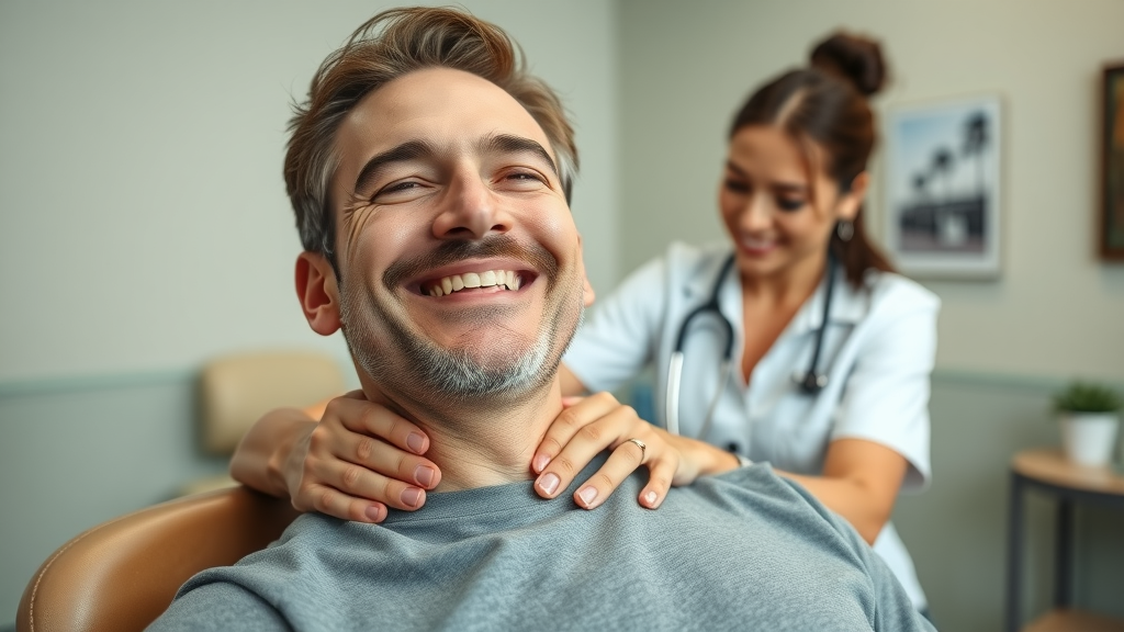 happy patient receiving gentle chiropractic adjustment at gig harbor clinic for back pain relief, lifelike details