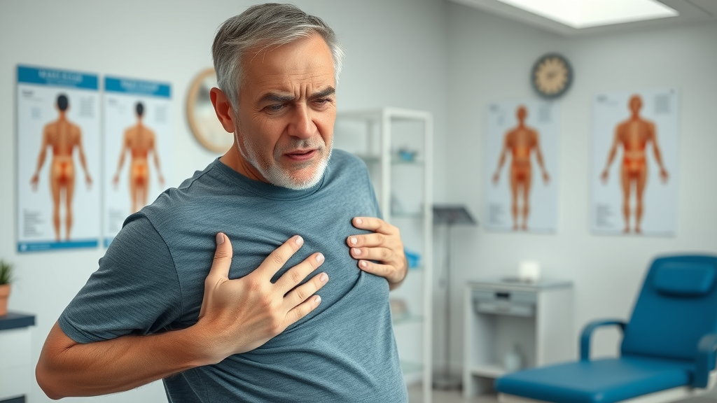 concerned middle-aged person with upper and lower back pain at a chiropractic clinic in Gig Harbor