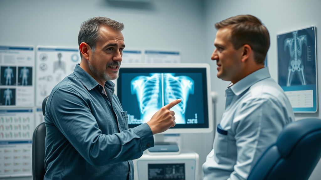 Gig Harbor chiropractor at Fox Chiropractic Wellness Center explaining advanced diagnostic findings to a patient for tailored back pain relief