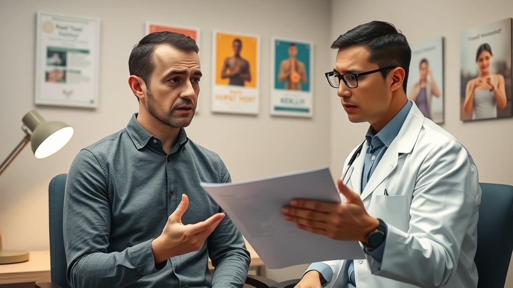 Alert patient consulting with a back pain chiropractor in Gig Harbor reviewing treatment plan attentively