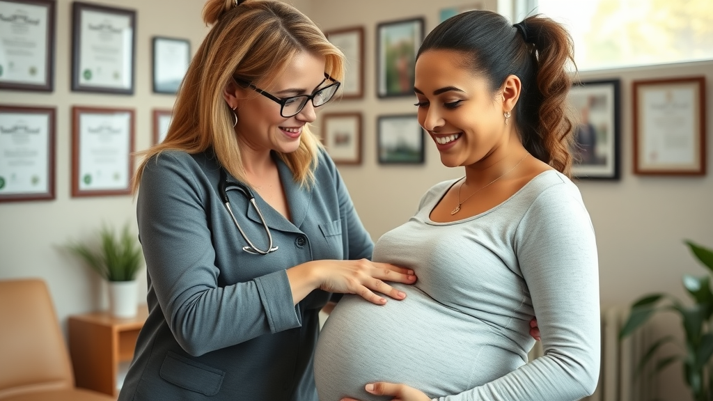 Caring female chiropractor assisting a smiling pregnant woman with a gentle chiropractic adjustment in a cozy clinic in Gig Harbor.