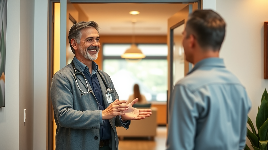 welcoming chiropractic clinic entrance inviting ambiance friendly chiropractor greeting patient back pain chiropractor gig harbor modern wellness center