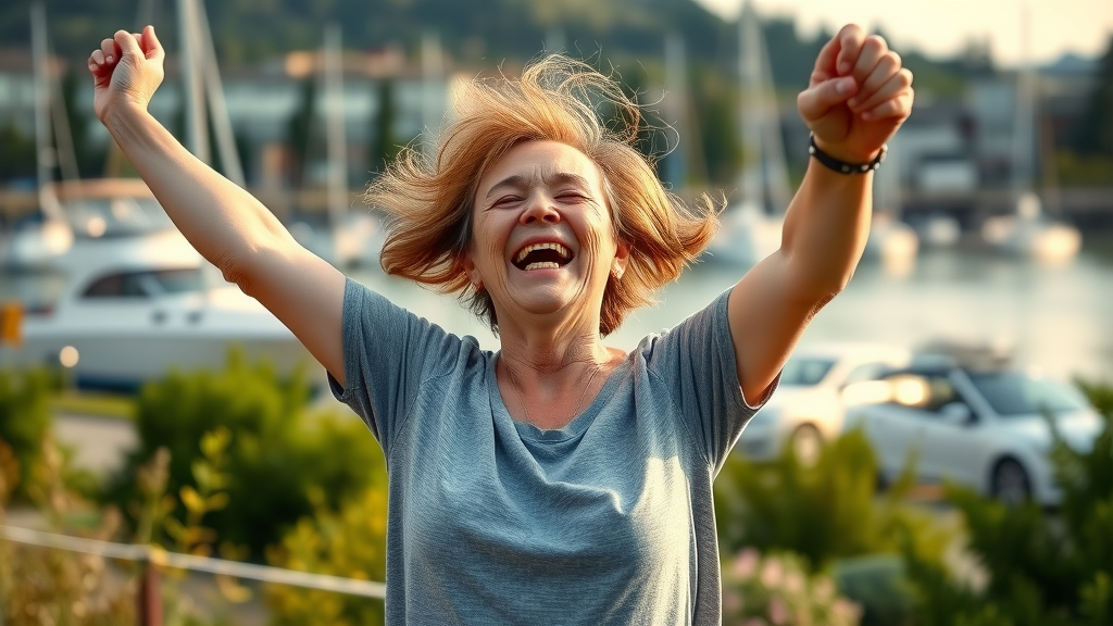 pain free patient celebrating outdoors gig harbor waterfront active lifestyle back pain chiropractor gig harbor