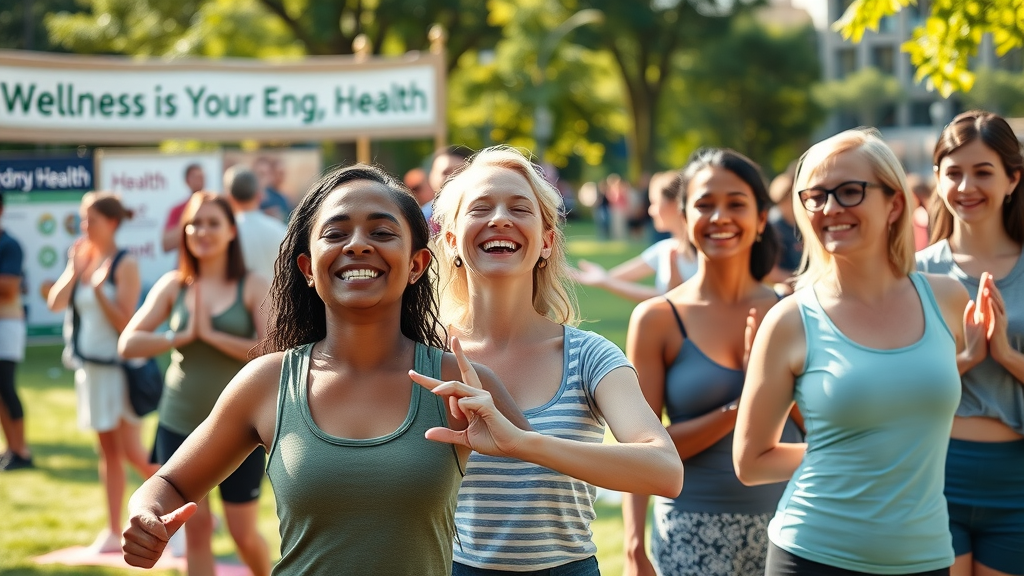 Holistic chiropractor Gig Harbor community wellness event with yoga, educational health booths, and active participation in park setting.