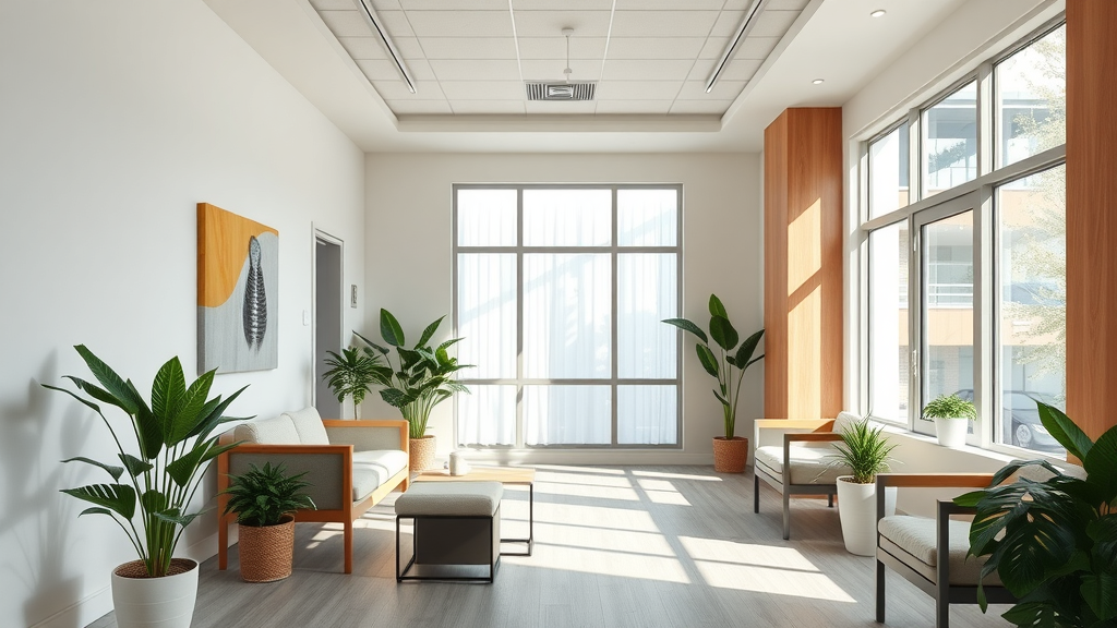 fox chiropractic wellness center interior in gig harbor with calming environment, green plants, and natural lighting