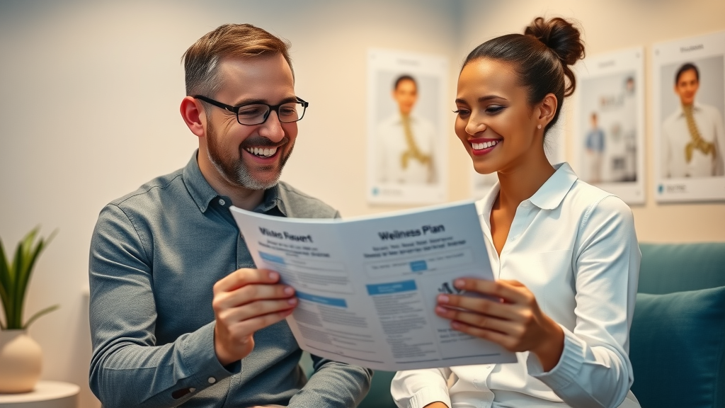 Holistic chiropractor and patient reviewing wellness plan at chiropractic wellness center in Gig Harbor, showing collaboration and personalized care.