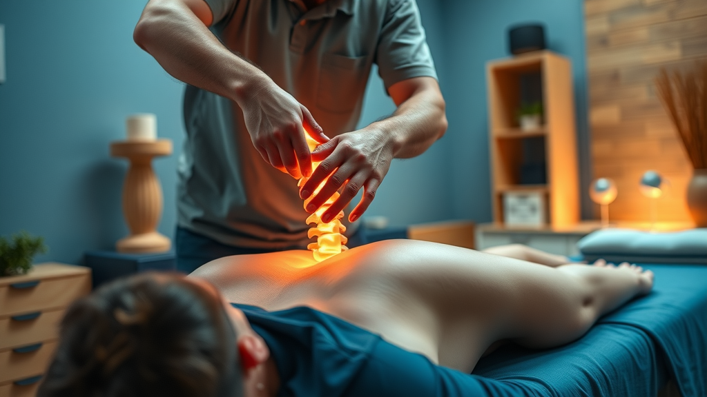 Chiropractor in Gig Harbor performing a hands-on manual spinal adjustment on a patient in a tranquil therapy room.