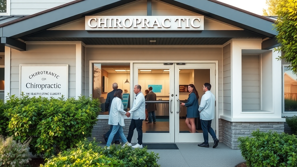 Inviting chiropractic clinic exterior in Gig Harbor, holistic chiropractor gig harbor, modern wellness center surrounded by greenery