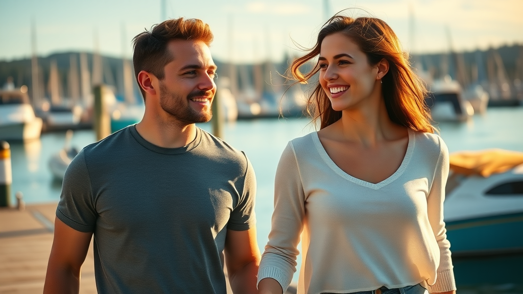 couple with upright posture walking along gig harbor waterfront after chiropractic wellness center treatment