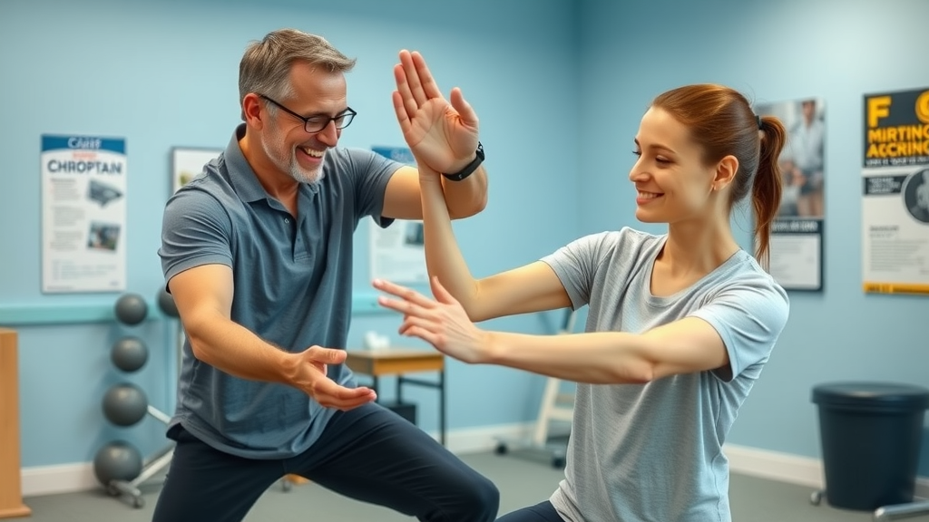 Active adult stretching with Gig Harbor chiropractor to assess range of motion in wellness center