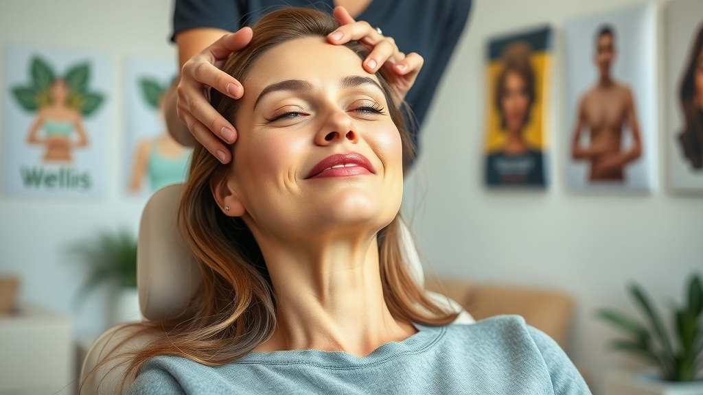Relaxed woman receiving gentle holistic chiropractic adjustment for neck pain in modern gig harbor clinic