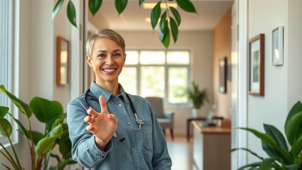 Welcoming chiropractic clinic entrance for holistic chiropractor Gig Harbor, calm and professional atmosphere with indoor plants and soothing natural colors
