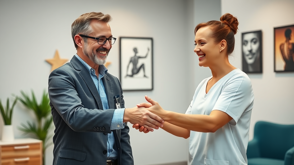 Holistic chiropractor gig harbor shaking hands with patient after successful consultation in a wellness center